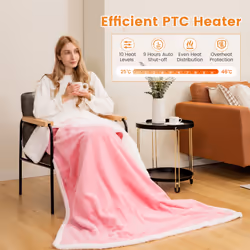 Electric Heated Blanket Fleece & Faux Rabbit Velvet W/10 Heat Settings