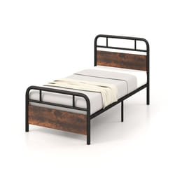 Single Bed Frame Metal Platform Bed w/ Headboard - 198 x 92 cm, Rustic