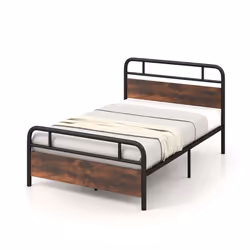 Double Bed Frame Metal Platform Bed w/ Headboard - 198 x 137 cm, Rustic