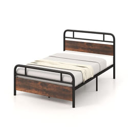 Double Bed Frame Metal Platform Bed w/ Headboard - 198 x 137 cm, Rustic