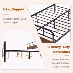 Double Bed Frame Metal Platform Bed w/ Headboard - 198 x 137 cm, Rustic