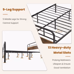 King Bed Frame Metal Platform Bed w/ Headboard - 208 x 152 cm, Rustic
