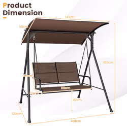 2 Seat Outdoor Porch Swing Garden Glider Chair for Patio Outdoor Yard