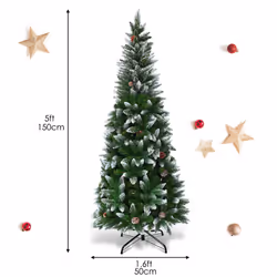 5 FT Snow Flocked Pencil Christmas Tree Artificial Xmas Tree w/ Stand