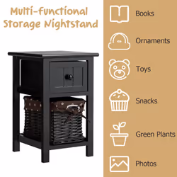 Chest of Drawers Side Table Beside Table Nightstand w/ Baskets