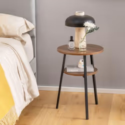 2-Tier Round Bedside Table Wooden Sofa End w/Storage Shelf Accent Table