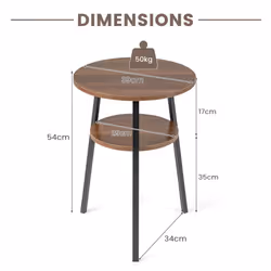 2-Tier Round Bedside Table Wooden Sofa End w/Storage Shelf Accent Table
