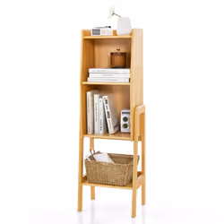 4-Tier Freestanding Bookcase Bookshelf Bedside Storage Shelf w/ Basket