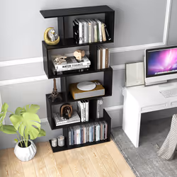 Industrial S-Shaped Bookshelf Wooden 5-tier Bookcase Display Rack