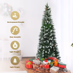 7.5FT Snow Flocked Pencil Christmas Tree Xmas Holiday Decoration