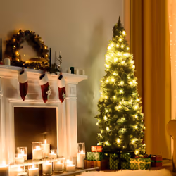7.5FT Snow Flocked Pencil Christmas Tree Xmas Holiday Decoration