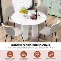 Set of 2 Dining Chairs Padded Linen chair Curved Back Side Chair