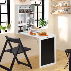 Folding Table Wall Mounted Desk W/ Storage Shelves & Blackboard