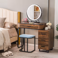Dressing Table Vanity Set Makeup with Stool LED Light & 3-Drawer Chest
