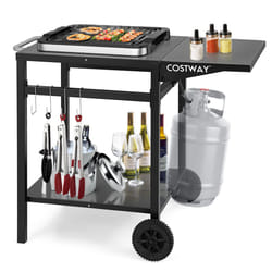 Dining Cart Double-Shelf Pizza Oven Serving Trolley w/  Extended Side & Wheels