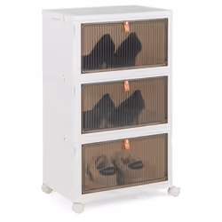 Foldable 3 Tier Shoe Cabinet Rack Stackable Shoe Organizer w/ Wheels