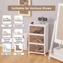 Foldable 3 Tier Shoe Cabinet Rack Stackable Shoe Organizer w/ Wheels