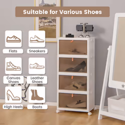 Foldable 4 Tier Shoe Cabinet Rack Stackable Shoe Organizer w/ Wheels