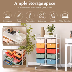 10-Drawer Mobile Storage Trolley Utility Cart with Handle & Metal Frame