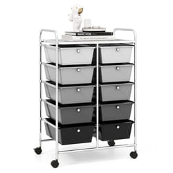 10-Drawer Mobile Storage Trolley Utility Cart with Handle & Metal Frame