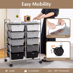 10-Drawer Mobile Storage Trolley Utility Cart with Handle & Metal Frame
