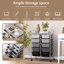 10-Drawer Mobile Storage Trolley Utility Cart with Handle & Metal Frame
