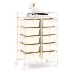 10-Drawer Mobile Storage Trolley Utility Cart with Handle & Metal Frame