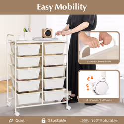 10-Drawer Mobile Storage Trolley Utility Cart with Handle & Metal Frame