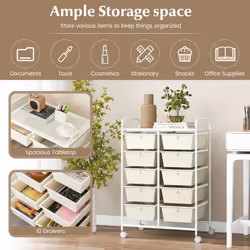 10-Drawer Mobile Storage Trolley Utility Cart with Handle & Metal Frame