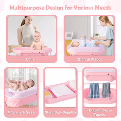 Baby Changing Table with Bathtub Folding Infant Diaper Changing Nursery Station