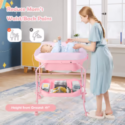 Baby Changing Table with Bathtub Folding Infant Diaper Changing Nursery Station