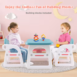 3 PCS Kids Table & Chairs Set Children Toddler Activity Desk Chair Set W/ Storage Shelf