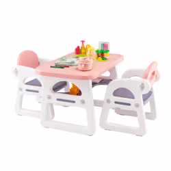 3 PCS Kids Table & Chairs Set Children Toddler Activity Desk Chair Set W/ Storage Shelf