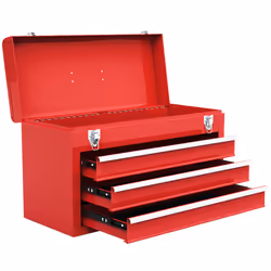 Portable Steel Tool Box Tool Storage Chest w/ 3 Drawers & Top Storage Tray