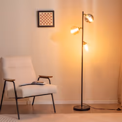 Modern Floor Lamp Metal Standing 3 Glass Globe Hanging Lampshade E27