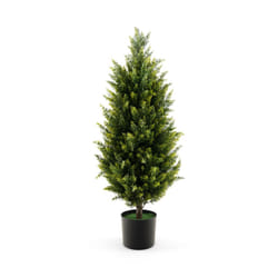 90CM Artificial Topiary Cedar Tree Fake Cypress Tree with Cement Plastic Pot