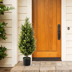 90CM Artificial Topiary Cedar Tree Fake Cypress Tree with Cement Plastic Pot