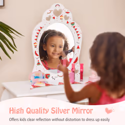 Children's Vanity Dressing Table & Stool Set W/ Tri-fold Mirror & Drawers