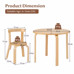 5-Piece Kids Table and Chair Set Children Wooden Activity Table 4 Curved Chairs