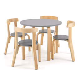 5-Piece Kids Table and Chair Set Children Wooden Activity Table 4 Curved Chairs