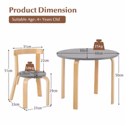 5-Piece Kids Table and Chair Set Children Wooden Activity Table 4 Curved Chairs