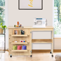 Folding Sewing Table 2 IN 1 Rolling Craft Table Home Office Desk Workstation