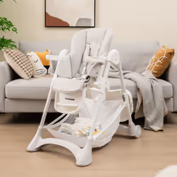 Folding Baby High Chair Adjustable Convertible High Chair W/ Detachable Food Tray