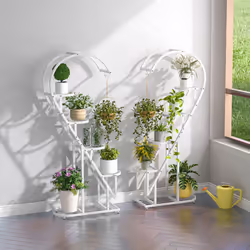 5 Tier Heart-shaped Ladder Plant Stand Metal Plant Shelf w/Hanging Hook