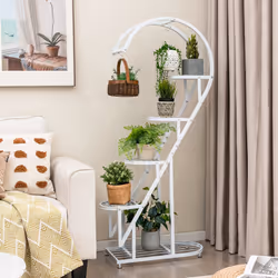 5 Tier Heart-shaped Ladder Plant Stand Metal Plant Shelf w/Hanging Hook