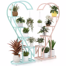 5 Tier Heart-shaped Ladder Plant Stand Metal Plant Shelf w/Hanging Hook