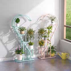 5 Tier Heart-shaped Ladder Plant Stand Metal Plant Shelf w/Hanging Hook