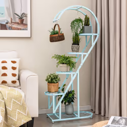 5 Tier Heart-shaped Ladder Plant Stand Metal Plant Shelf w/Hanging Hook