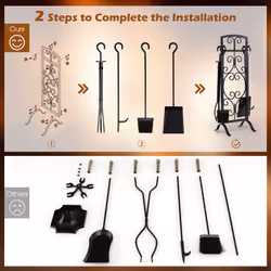 5 Piece Fireplace Tool Set Fire Place Accessories with Easy-To-Grab Handles