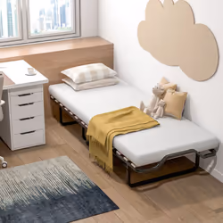 Folding Single Bed Portable Metal Guest Bed 10cm Memory Foam Mattress